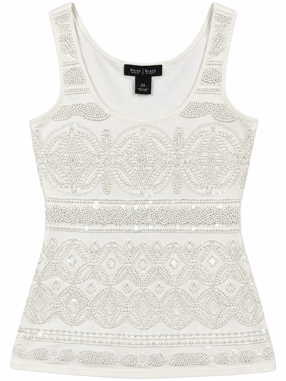 White House Black Market Ivory Beaded Sequin Tank Top XS
